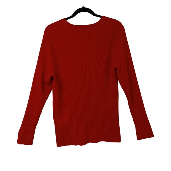 Jeanne Pierre Cardigan Sweater Red Ribbed Knit Button-Front Women XL 100% Cotton - Picture 6 of 8